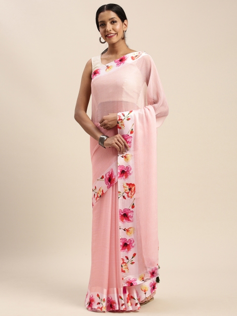 

Vaamsi Pink Solid Art Silk Saree with Printed Border
