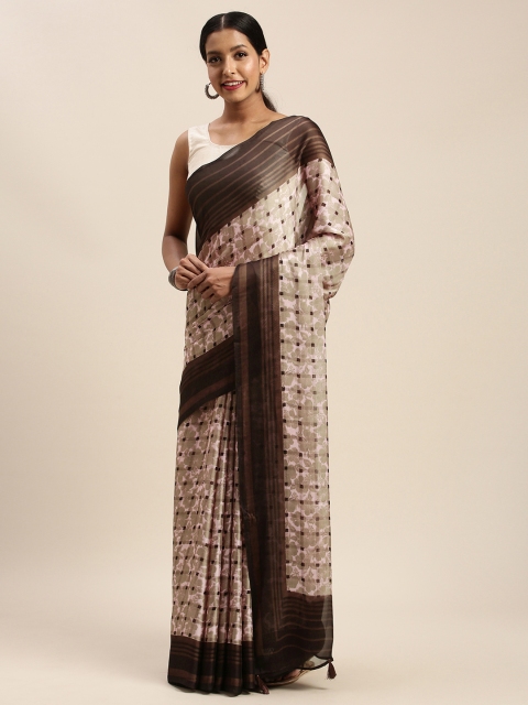 

Vaamsi Brown & Pink Art Silk Printed Saree with Tassels