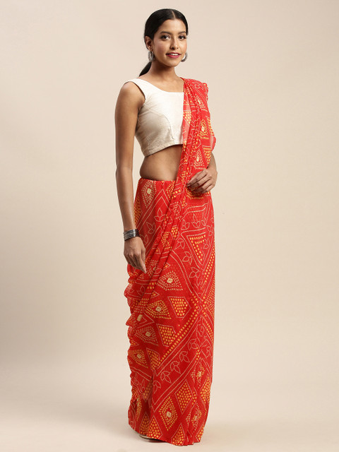 

Vaamsi Orange & Mustard Yellow Art Silk Printed Saree