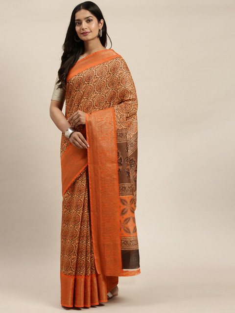 

Vaamsi Orange Printed Art Silk Saree