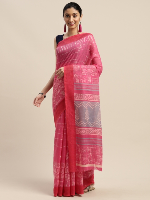 

Vaamsi Pink & Beige Art Silk Printed Saree