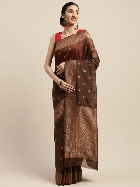 

Vaamsi Brown & Gold-Toned Art Silk Woven Design Saree