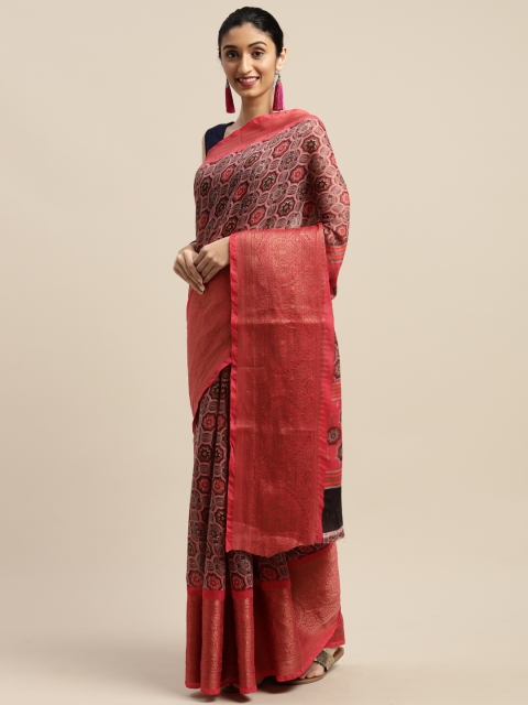 

Vaamsi Pink & Black Art Silk Printed Saree