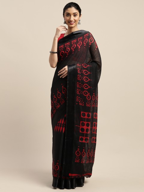 

Vaamsi Navy Blue & Red Art Silk Printed Saree
