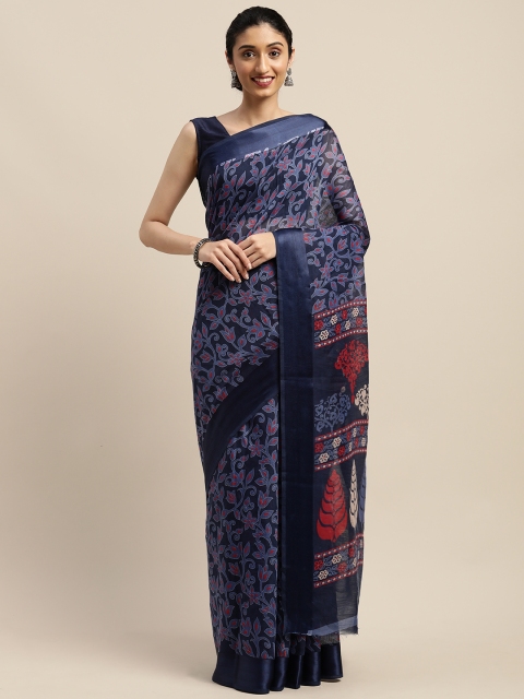 

Vaamsi Navy Blue & Maroon Art Silk Printed Saree