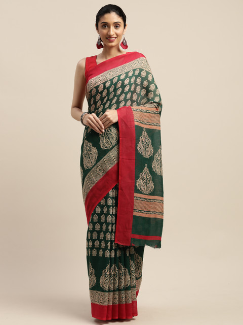

Vaamsi Green & Beige Art Silk Printed Saree