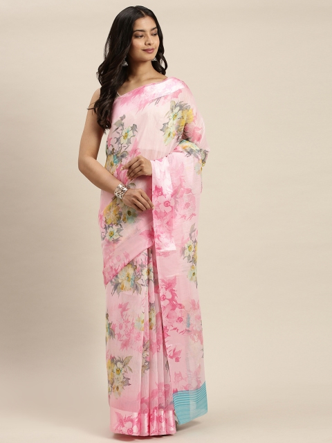 

Vaamsi Pink Floral Printed Art Silk Saree