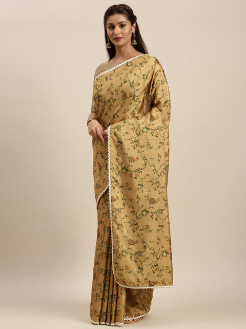 

Vaamsi Beige & Green Art Silk Floral Printed Saree