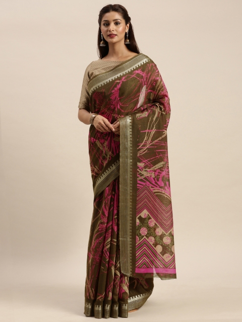 

Vaamsi Brown & Pink Art Silk Printed Saree