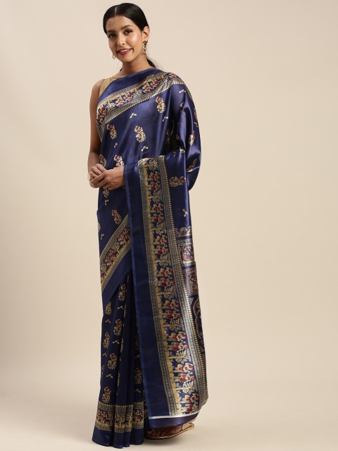 

Vaamsi Blue & Beige Art Silk Printed Saree