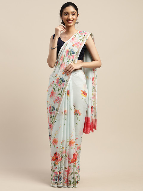 

Vaamsi Sea Green & Pink Art Silk Printed Saree