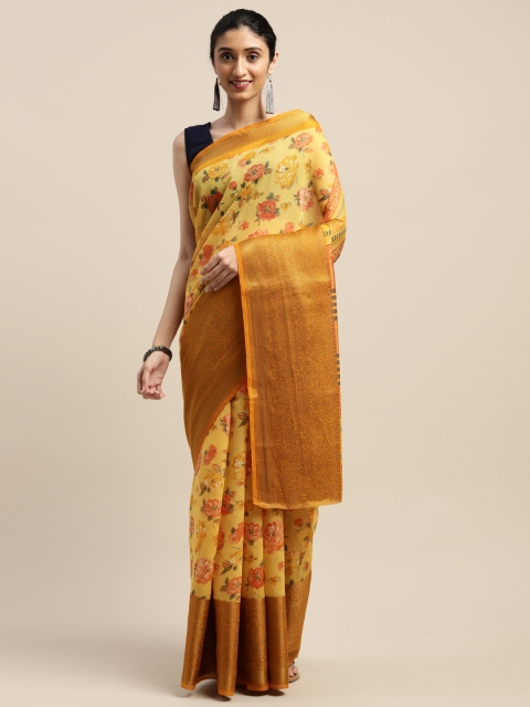 

Vaamsi Yellow & Pink Art Silk Floral Printed Saree