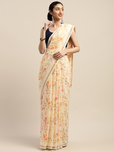 

Vaamsi Yellow & Pink Art Silk Floral Printed Saree