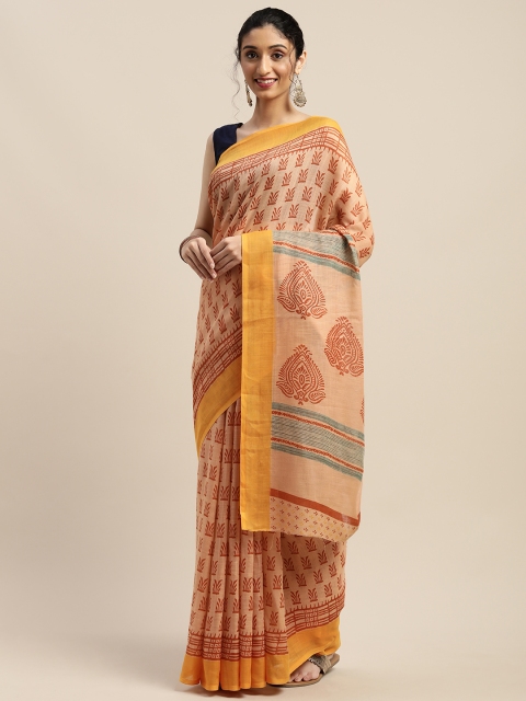 

Vaamsi Peach-Coloured Ethnic Printed Art Silk Saree