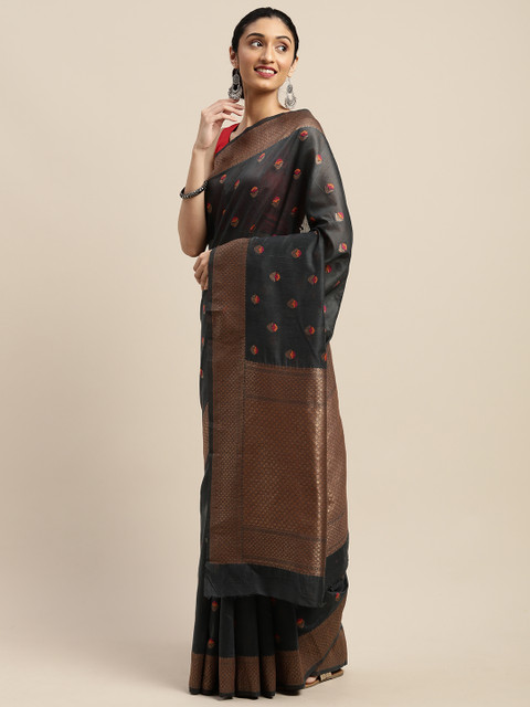 

Vaamsi Charcoal Grey & Gold-Toned Art Silk Woven Design Saree