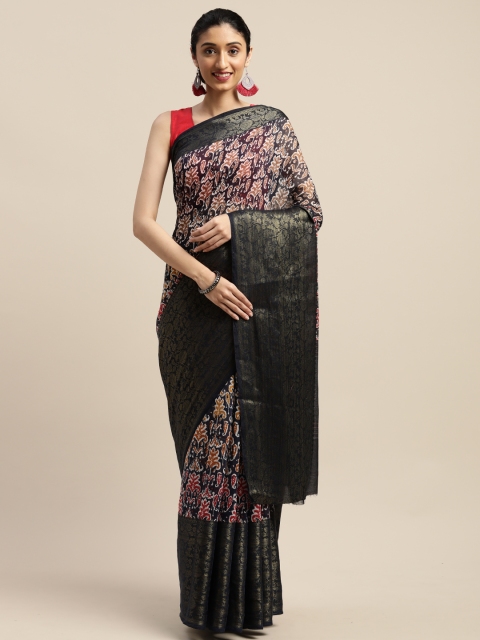 

Vaamsi Navy Blue & Orange Art Silk Printed Saree