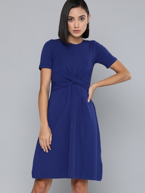 

Chemistry Women Blue Solid A-Line Dress with Twisted Detail