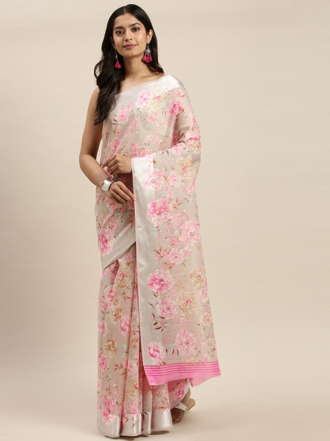 

Vaamsi Beige & Pink Art Silk Floral Printed Saree