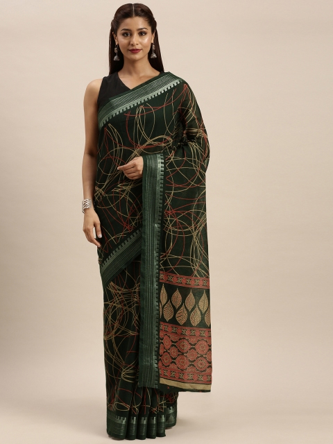 

Vaamsi Green & Peach-Coloured Art Silk Printed Saree