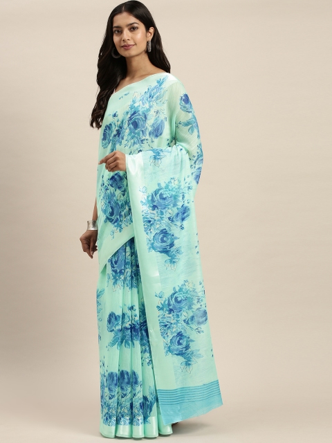 

Vaamsi Sea Green & Blue Art Silk Floral Printed Saree