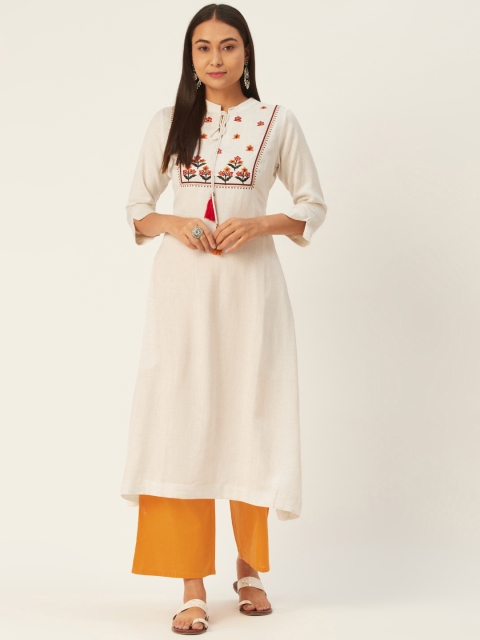 

DIVA WALK Women Off-White & Mustard Yellow Yoke Design Kurta with Palazzos