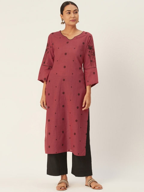 

DIVA WALK Women Red & Black Woven Design Cotton Straight Kurta