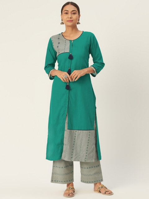 

DIVA WALK Women Green & Grey Pure Cotton Printed Kurta with Palazzos