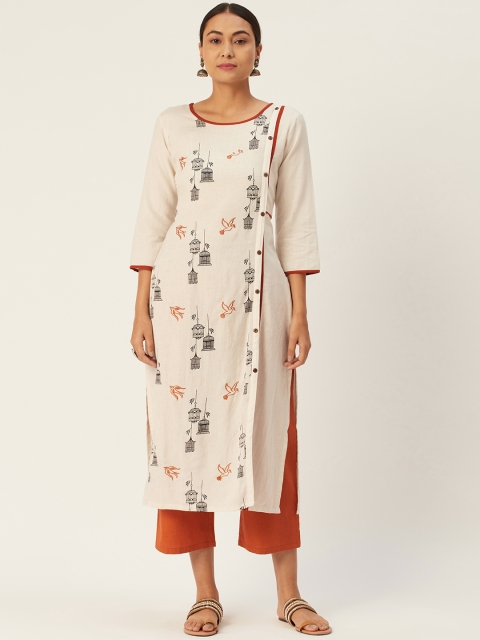 

DIVA WALK Women Off-White & Black Printed Straight Kurta