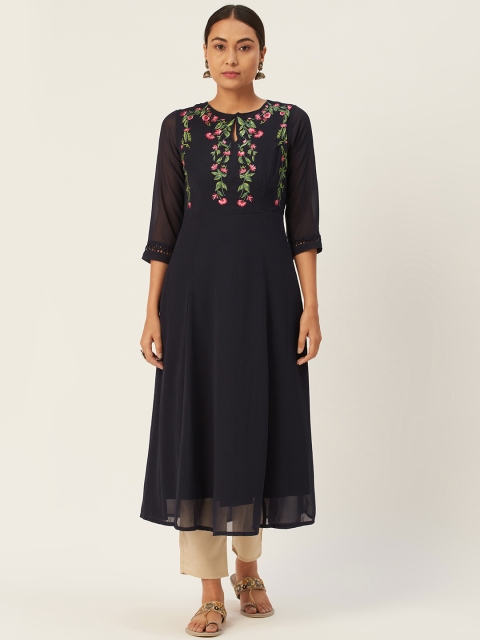 

DIVA WALK Women Navy Blue Design Straight Kurta
