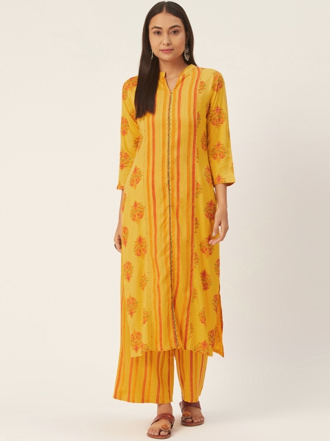 

DIVA WALK Women Yellow & Rust Orange Printed Kurta with Palazzos