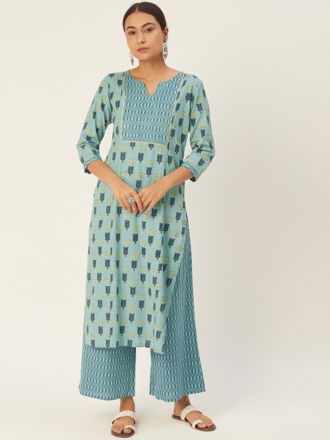 

DIVA WALK Women Blue Printed Pure Cotton Kurta with Palazzos