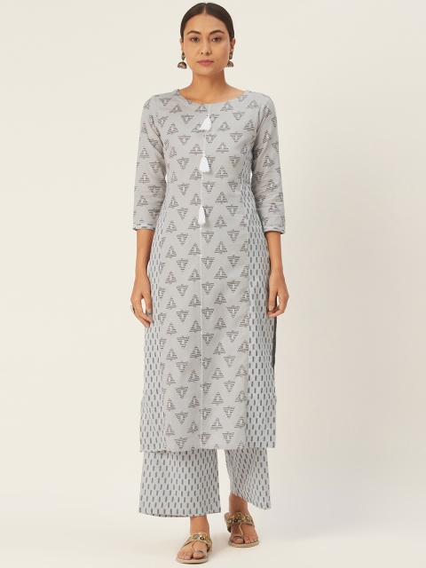 

DIVA WALK Women Grey & Navy Blue Printed Kurta with Palazzos