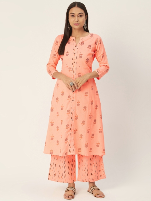 

DIVA WALK Women Peach-Coloured Printed Pure Cotton Kurta with Palazzos