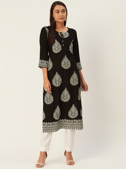 

DIVA WALK Women Black & Off-White Printed Straight Kurta