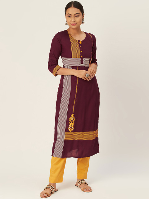 

DIVA WALK Women Burgundy & White Printed Straight Kurta