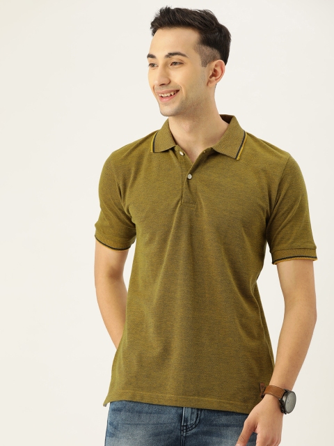 

Campus Sutra Men Olive Green Solid Bio Wash Polo Collar T-shirt