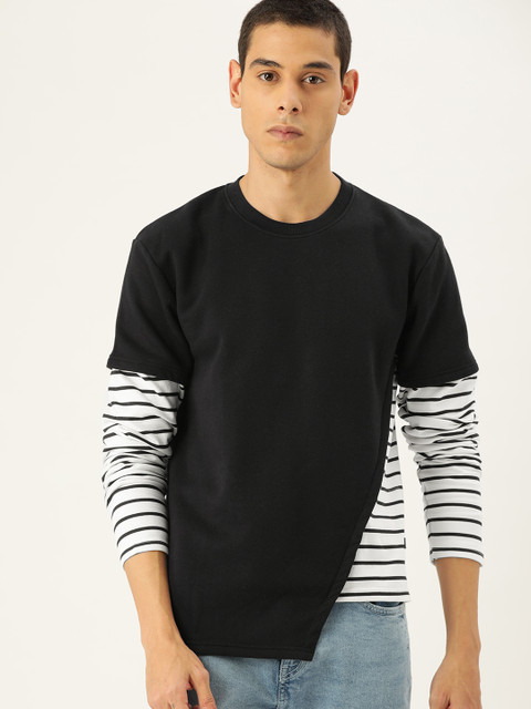 

Campus Sutra Men Black Solid Bio Wash Pullover Sweatshirt with Contrast Detail