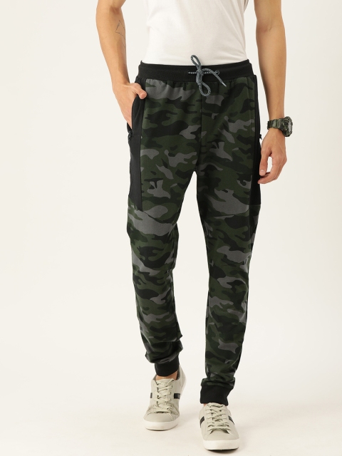 

Campus Sutra Men Green & Black Camouflage Printed Regular Fit Joggers
