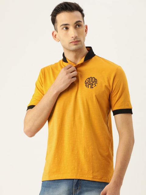 

Campus Sutra Men Mustard Yellow Solid Polo Collar T-shirt