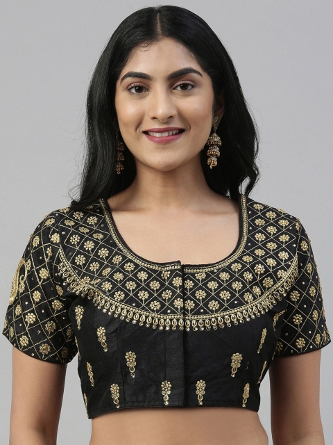 

Mimosa Women Black & Golden Embroidered Saree Blouse