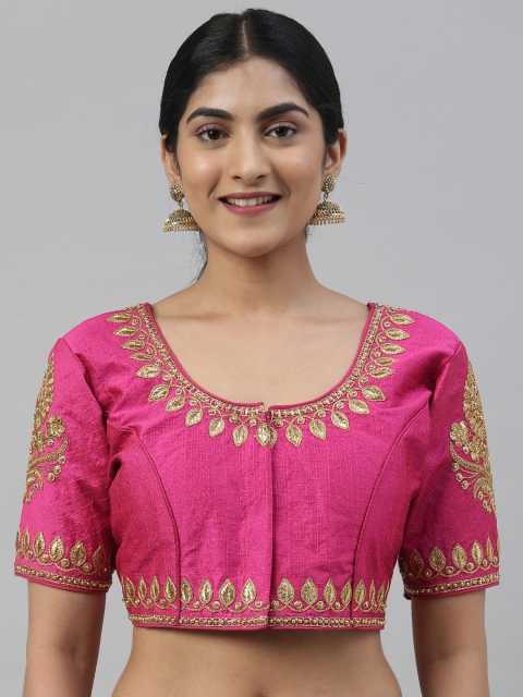 

MIMOSA Women Pink & Gold-Toned Embroidered Art Silk Saree Blouse