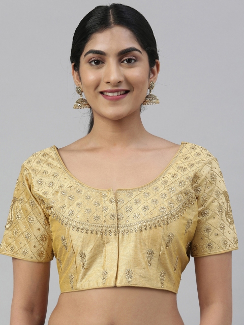 

Mimosa Women Golden Zari Embroidered Saree Blouse, Gold