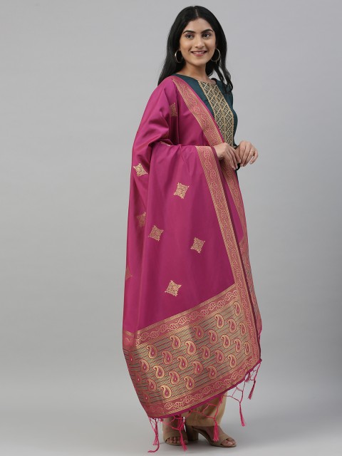 

MIMOSA Pink & Gold-Toned Woven Design Dupatta