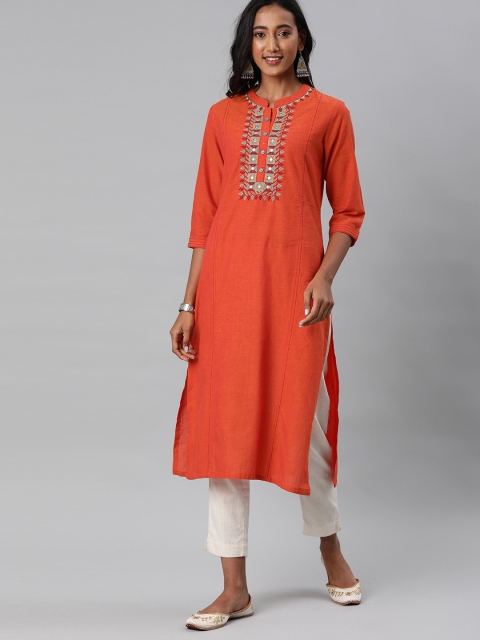 

Alena Women Orange Solid Straight Kurta