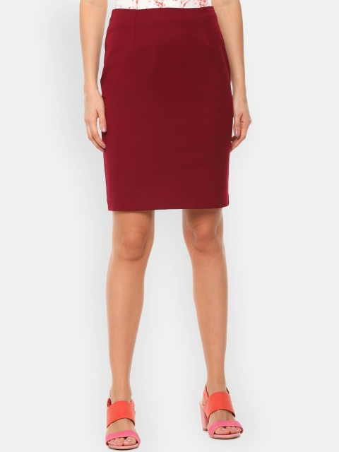 

Van Heusen Women Red Solid Pencil Skirt