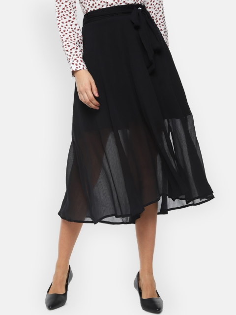 

Van Heusen Woman Black Solid Flared Midi Skirt