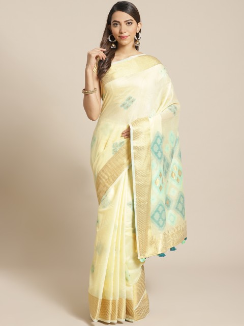 

Mitera Yellow & Golden Pure Cotton Woven Design Saree