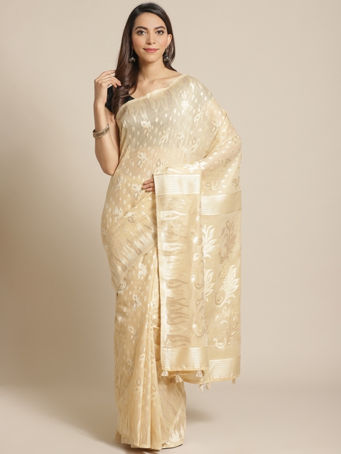 

Mitera Beige & Golden Woven Design Pure Cotton Saree