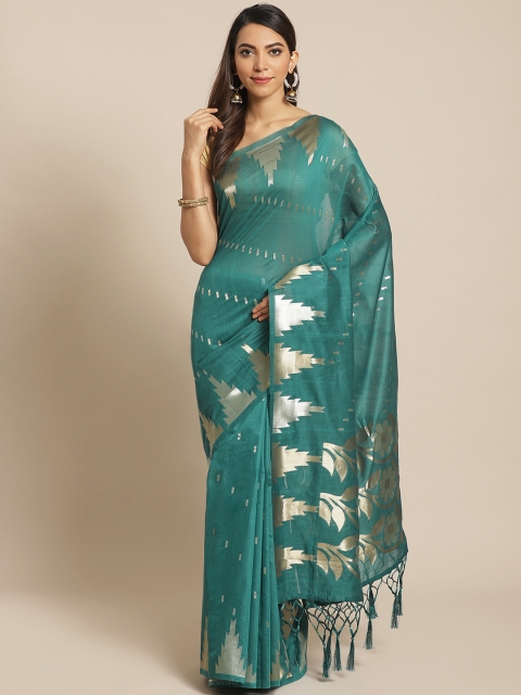 

Mitera Green & Golden Pure Cotton Woven Design Saree