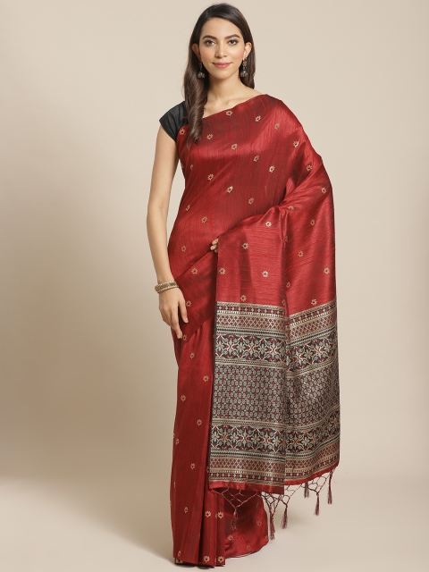 

Mitera Maroon & Golden Woven Design Saree